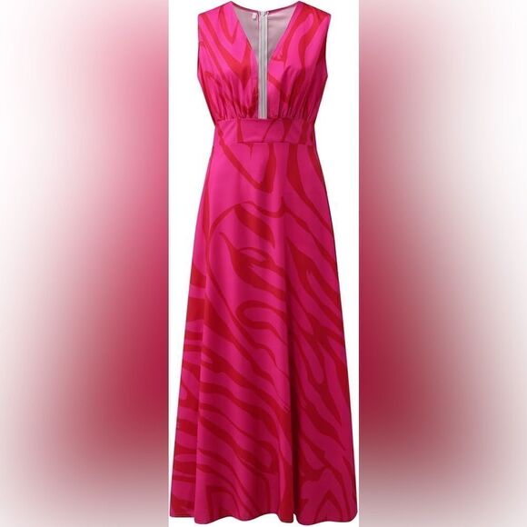 Women Sleeveless Printed Sundress Dress Womens Vacation Deep V Ball Gown Size M - Picture 1 of 11